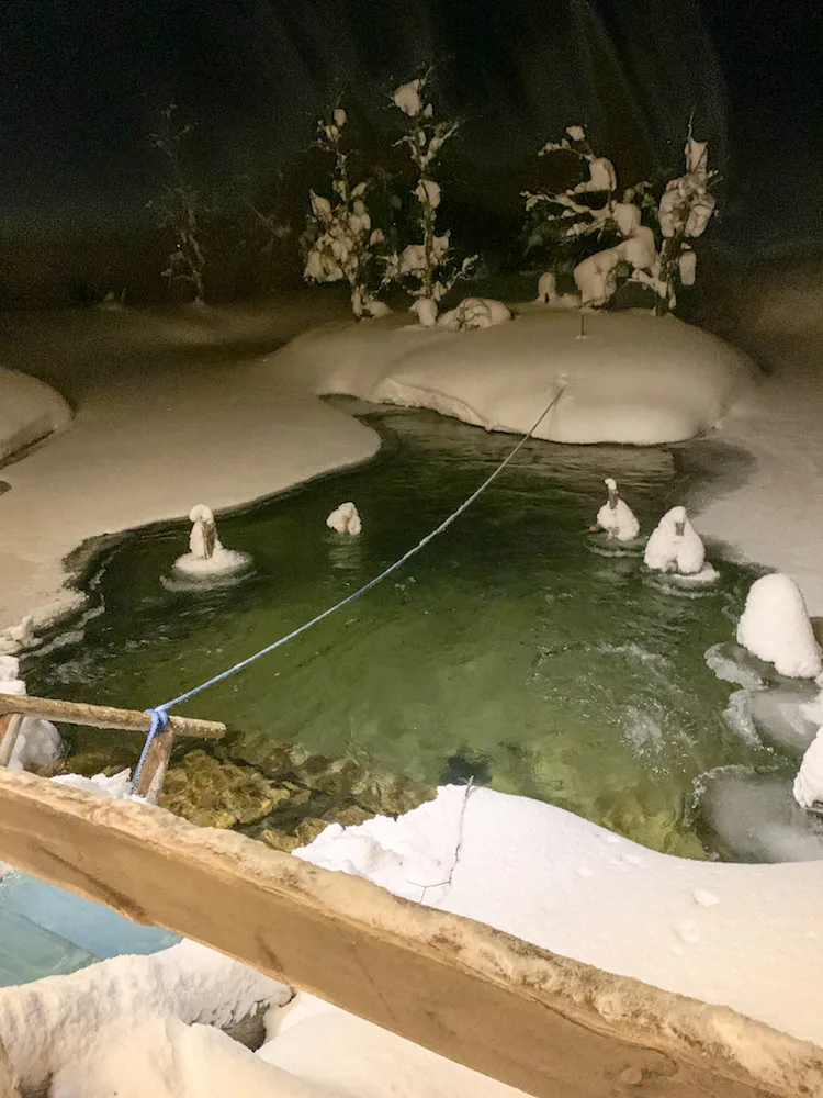 An outdoors ice bath in Lapland you can swim in after doing a sauna - a must try experience in Lapland in winter!