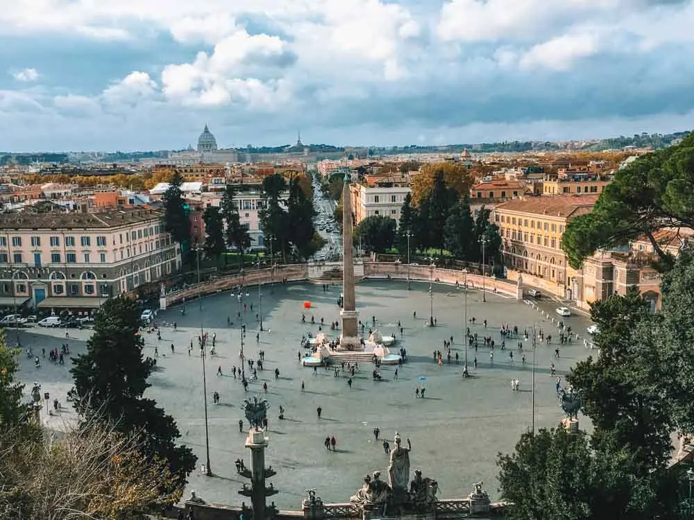 View over Piazza del Popolo and Rome from Terrazza del Pincio