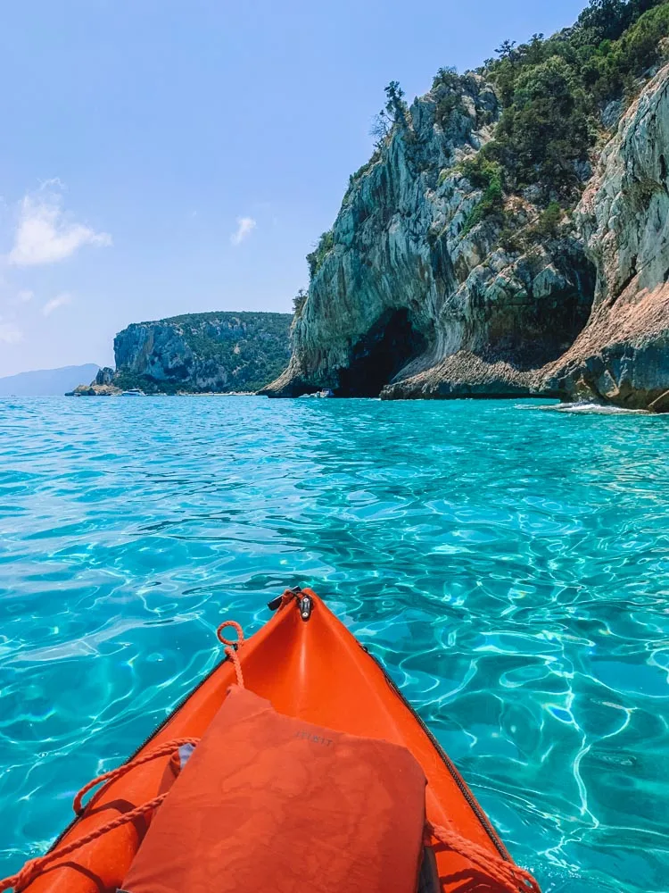 The beautiful water and coastline of the Golfo di Orosei seen from our kayak