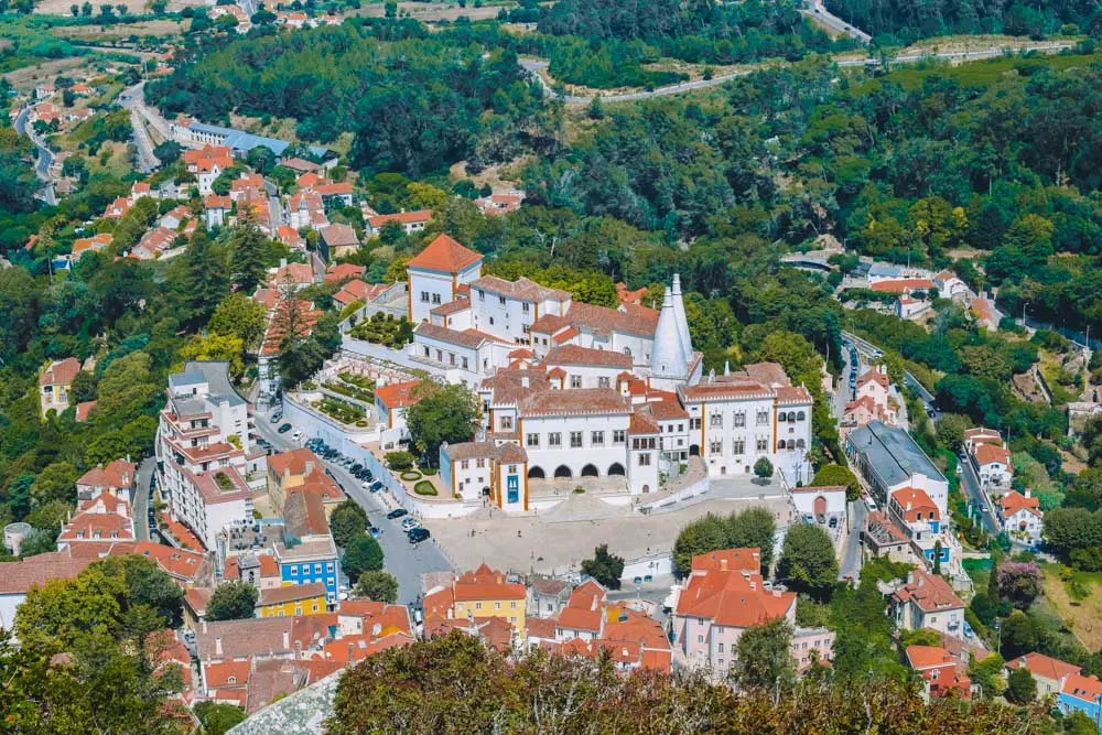 Sintra National Palace and part of Sintra Old Town as seen from the Moorish Castle walls