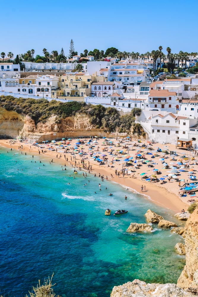 View over the beach and town of Carvoeiro in the Algarve, Portugal