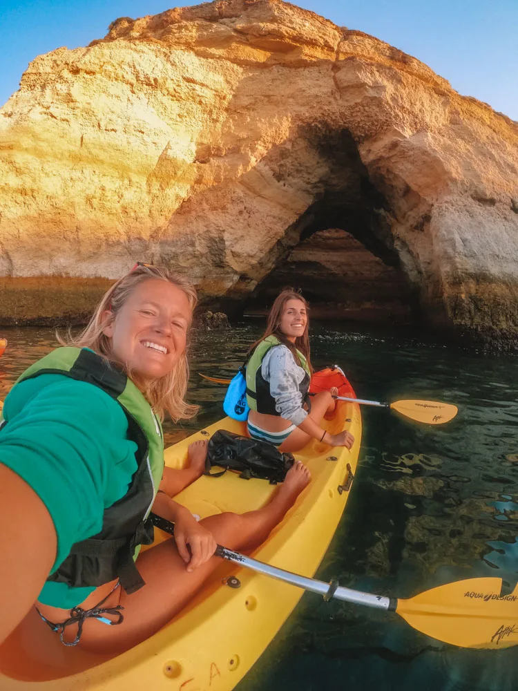 Me and my friend Martina on our Benagil Cave sunrise kayak tour