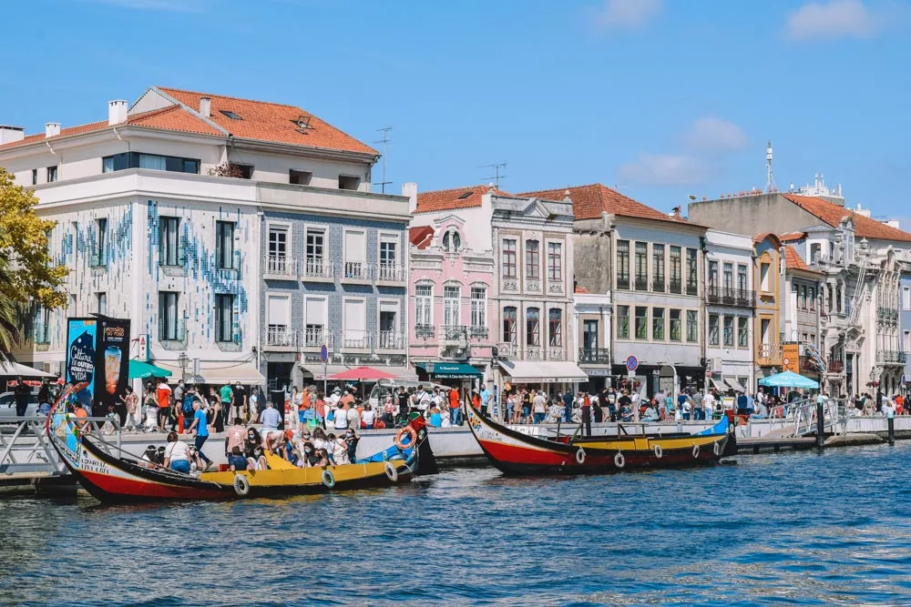 The colourful boats and riverfront houses of Aveiro