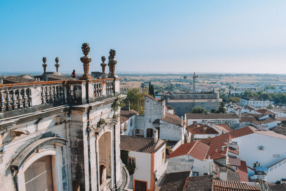 View over Evora and the countryside from the rooftop of Evora cathedral - a must-see on any Evora day trip!