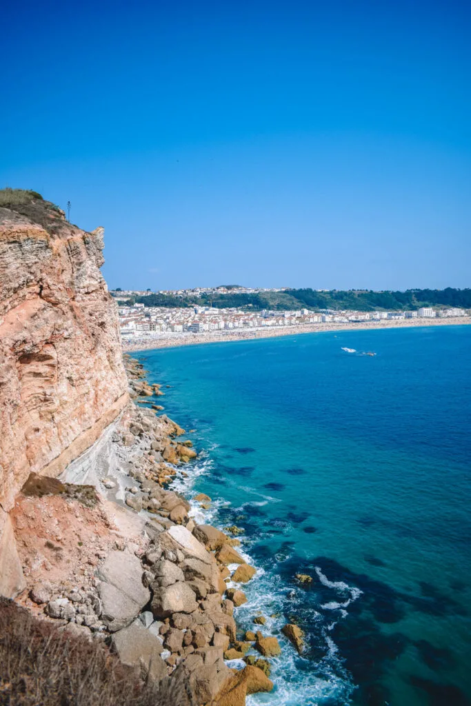 The cliffs and beach of Nazaré in Portugal