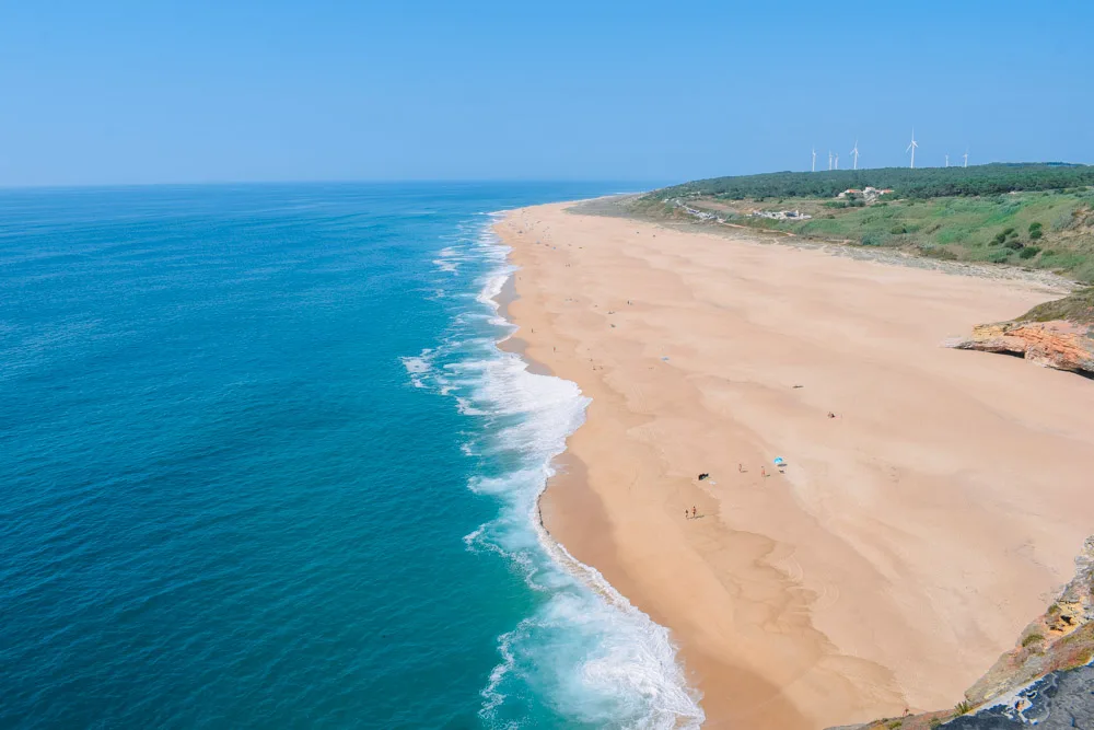 Praia do Norte in Nazare, Portugal, as seen from Nazare lighthouse