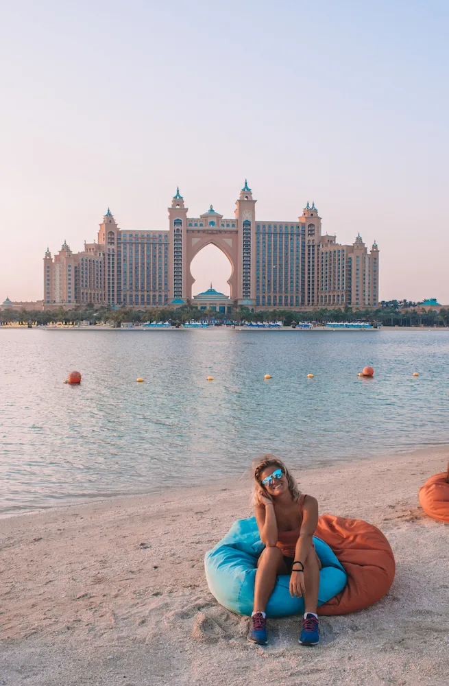 The iconic pink Atlantis The Palm as seen from The Pointe, Dubai