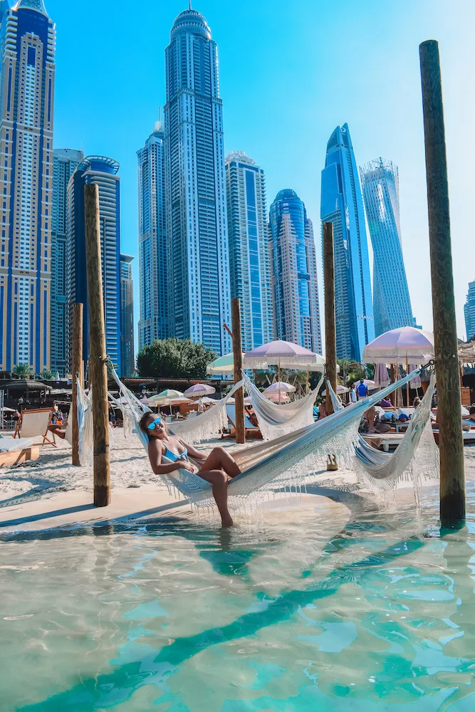 Chilling at Barasti Beach in Dubai - the most iconic and photogenic beach club in Dubai