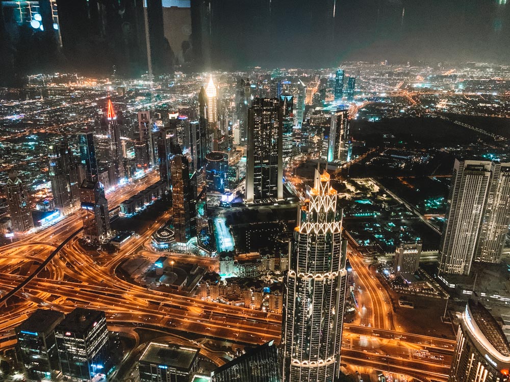 The view over Dubai at night from Burj Khalifa
