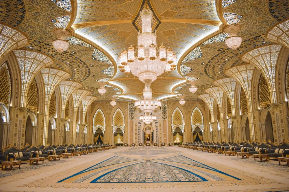 The grand interior of Qasr Al-Watan in Abu Dhabi