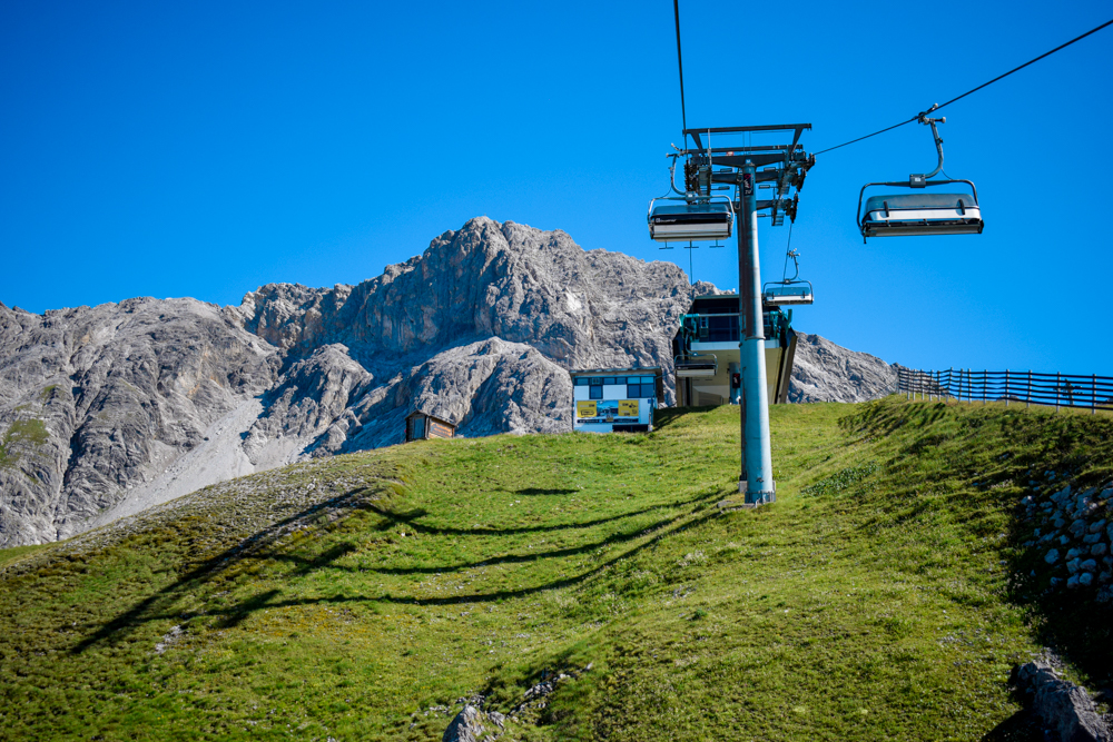 Taking the ski-lift up to Kapall in St Anton, Austria