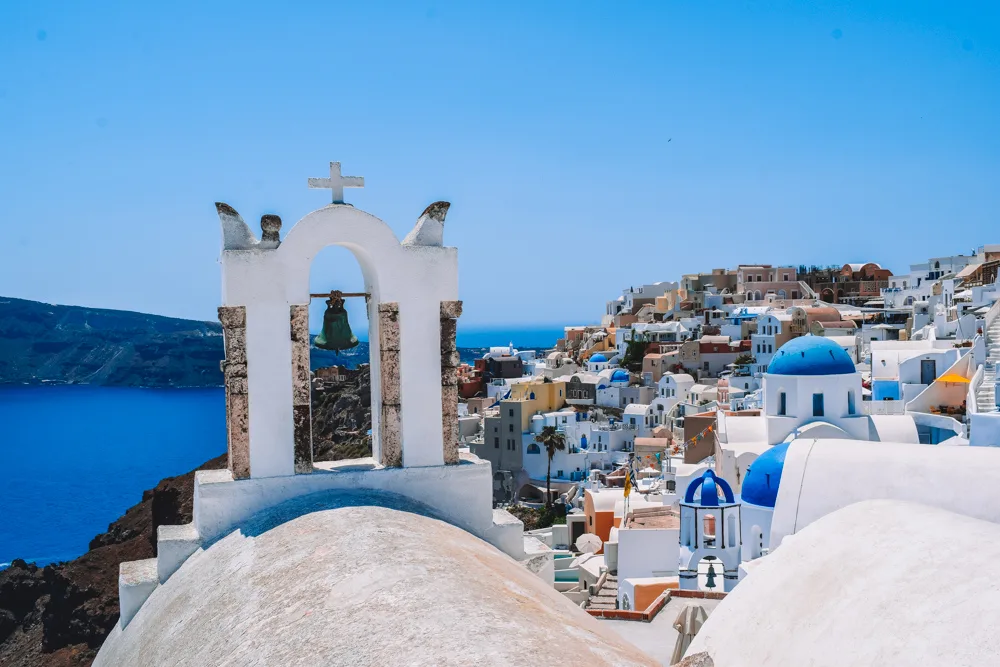 The iconic blue dome churches of Oia, Santorini