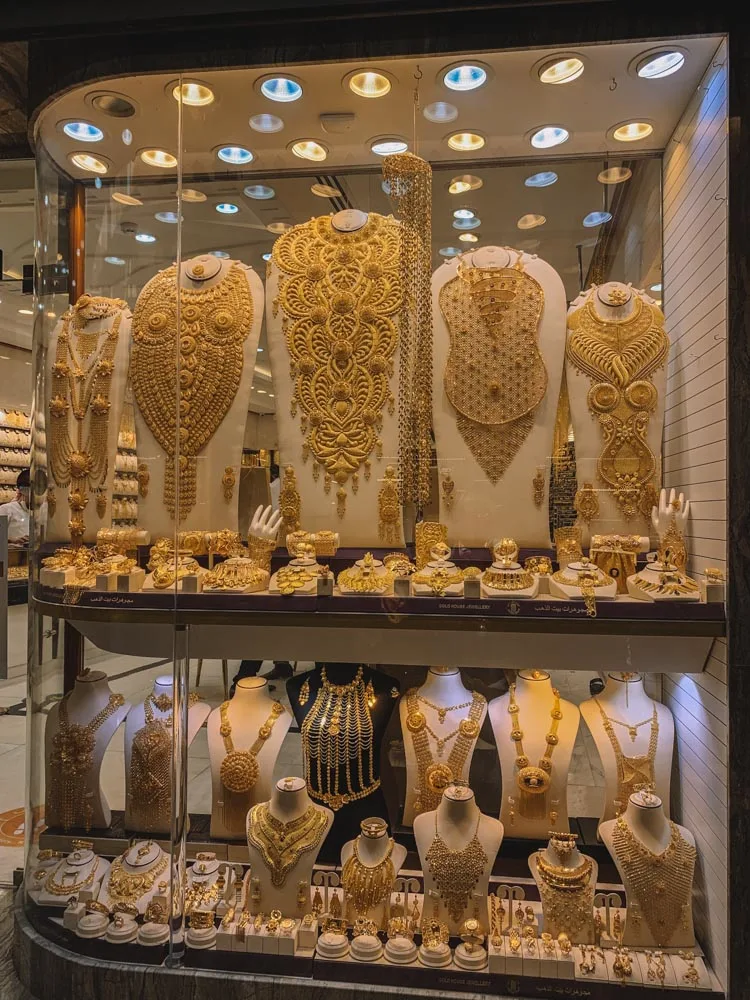 Some of the gold shops in the gold souk in Dubai