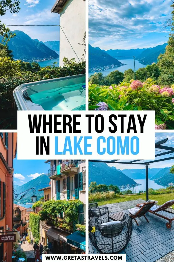 Photo collage of Bellagio and the views over Lake Como from Faggetto Lario with text overlay saying "Where to stay in Lake Como"