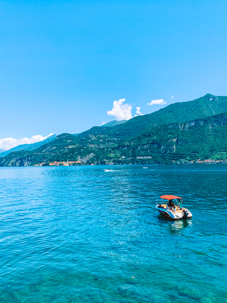 A boat cruising in Lake Como, Italy