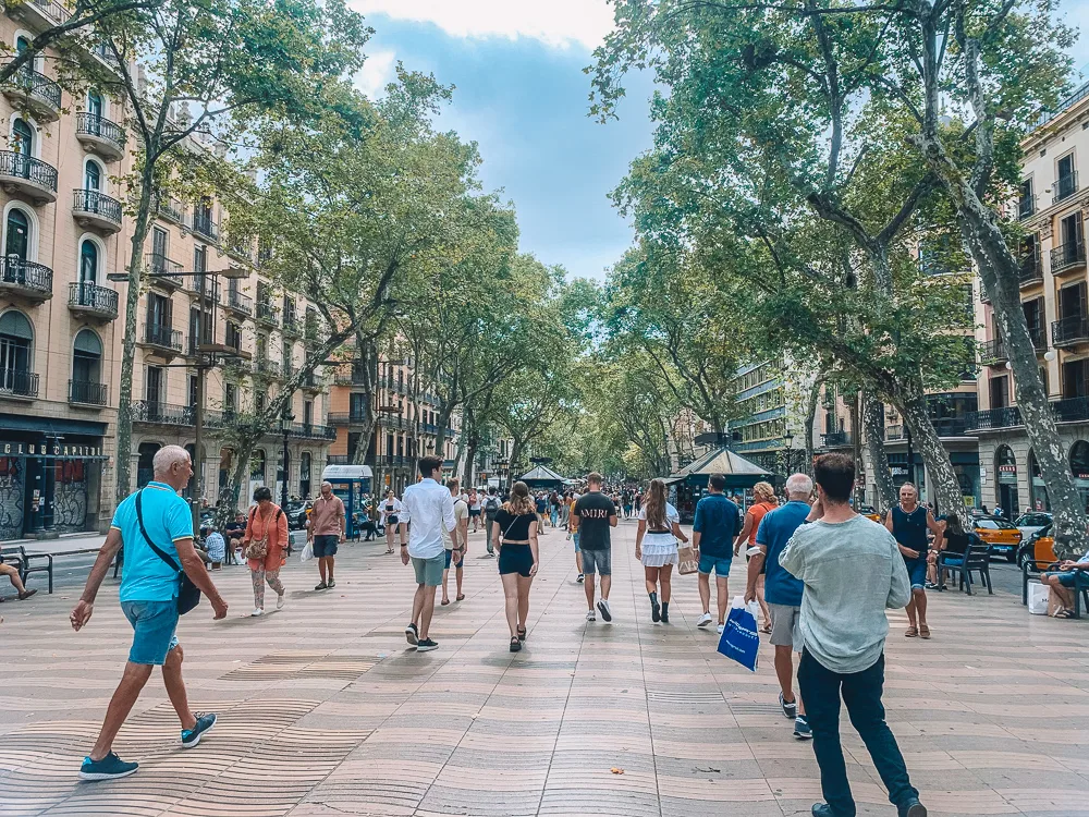 Walking down the famous La Rambla in Barcelona