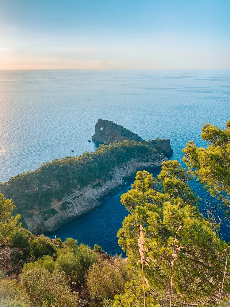 The sunset view over the Mallorcan coastline from Chillout Sa Foradada
