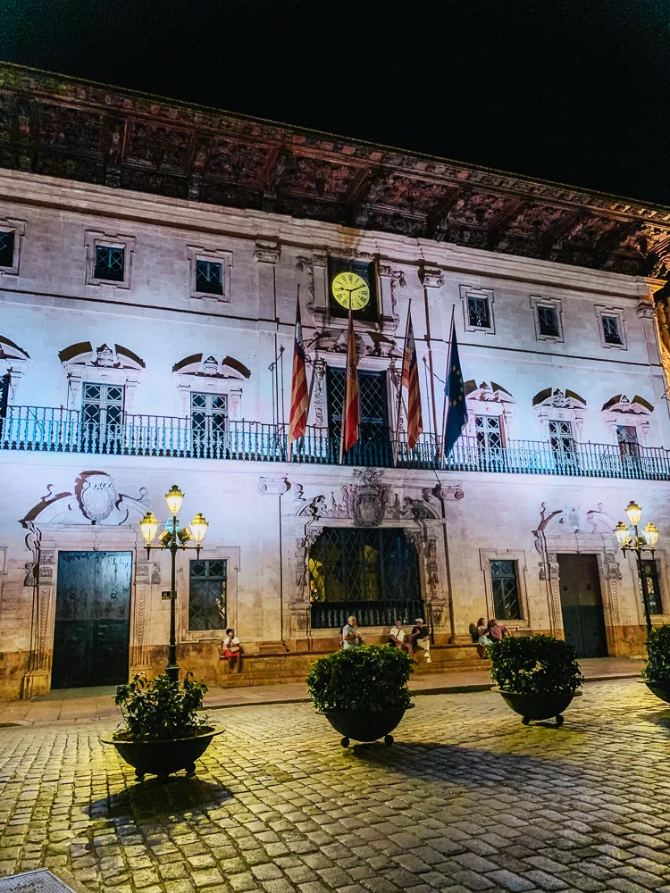 The Palma de Mallorca town hall lit up for the night