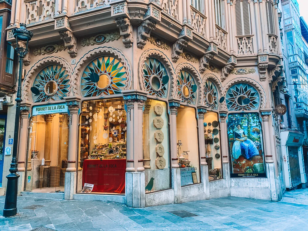 The beautiful facade of a bakery in Palma de Mallorca, Spain