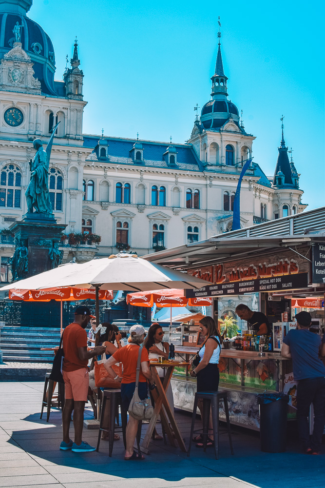 The street food market in Hauptplatz, Graz