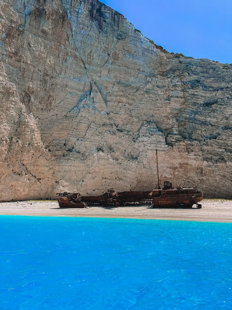 The famous shipwreck on Navagio Beach in Zante, Greece