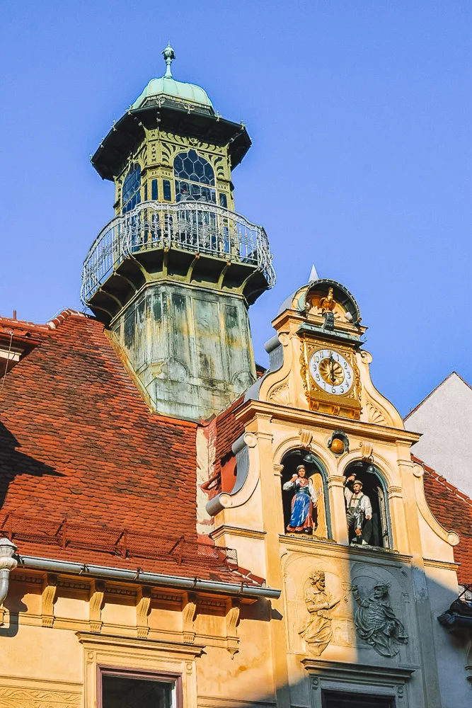 The famous Musical Clock of Graz at Glockenspiel Platz Square