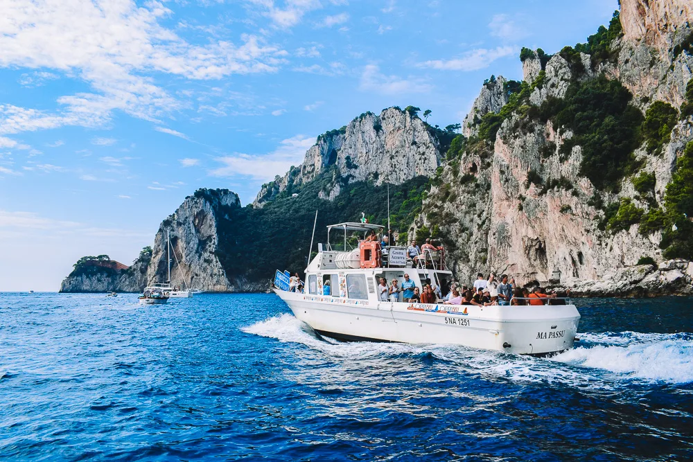 One of the many boat tours in Capri, Italy