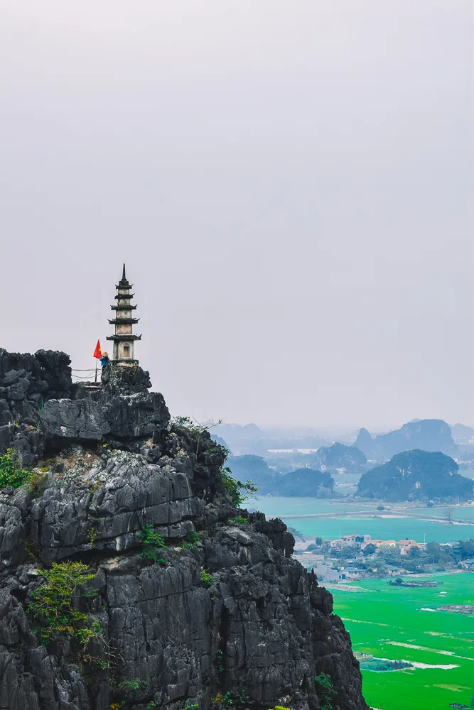 The pagoda and view from Hang Mua Caves in Ninh Binh, Vietnam