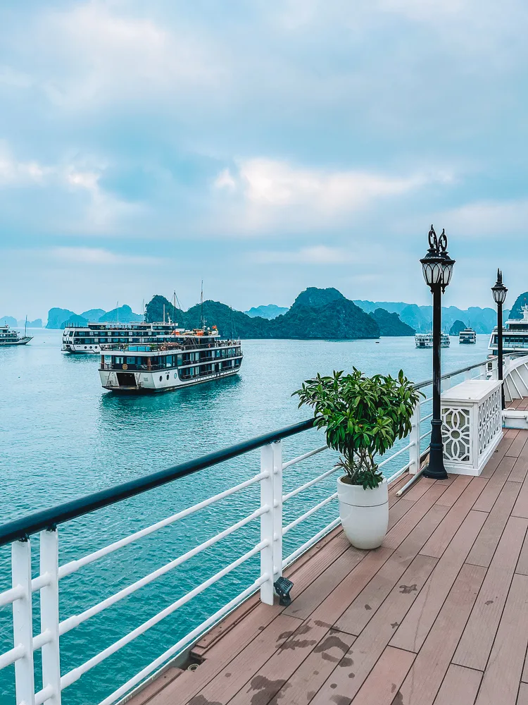 Enjoying the views over Halong Bay from the rooftop deck of Aspira Cruise