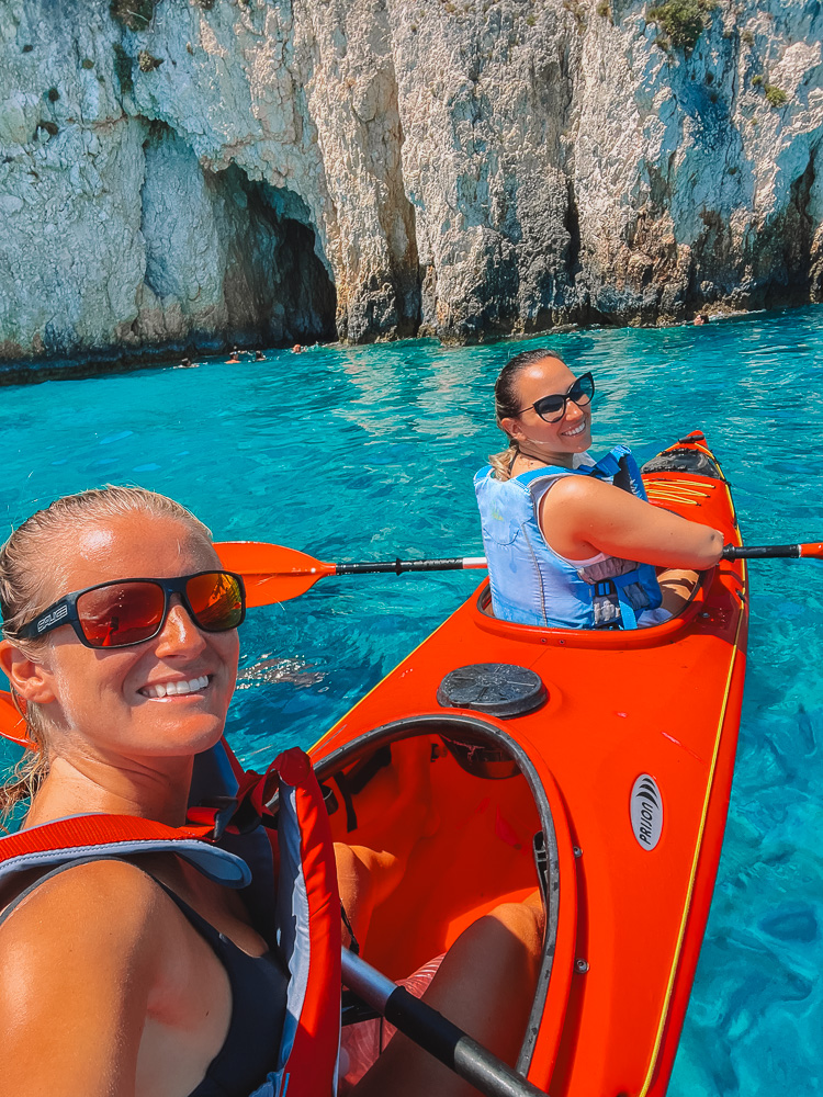 Enjoying our kayak tour along the Keri coast of Zante, Greece