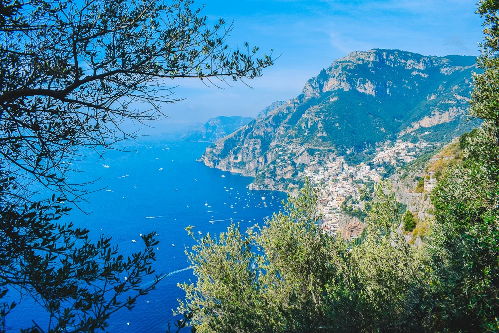 Beautiful views over Positano and the Amalfi Coast from the Path of the Gods hiking trail