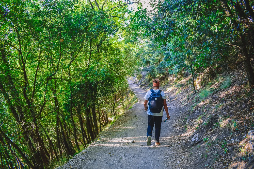 My boyfriend hiking along the Path of the Gods, before the scenic cliff section begins