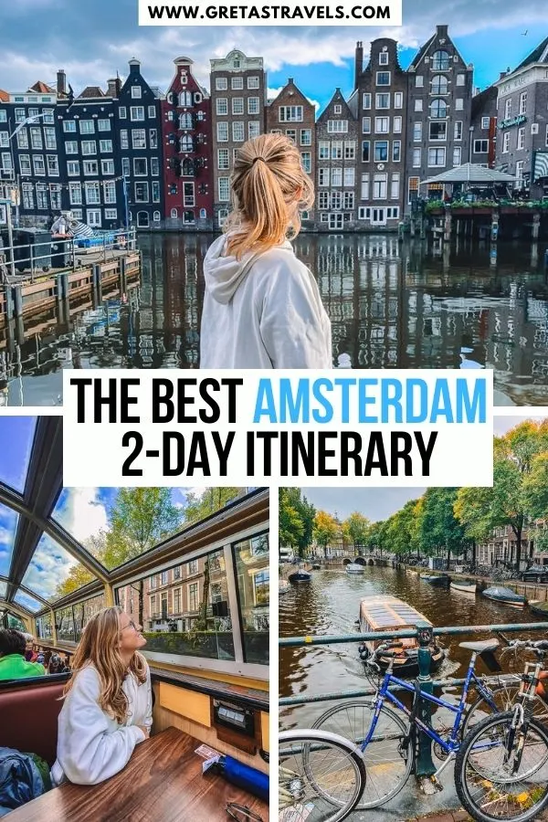 Photo collage of the canals of Amsterdam with text overlay saying "The best Amsterdam 2-day itinerary"