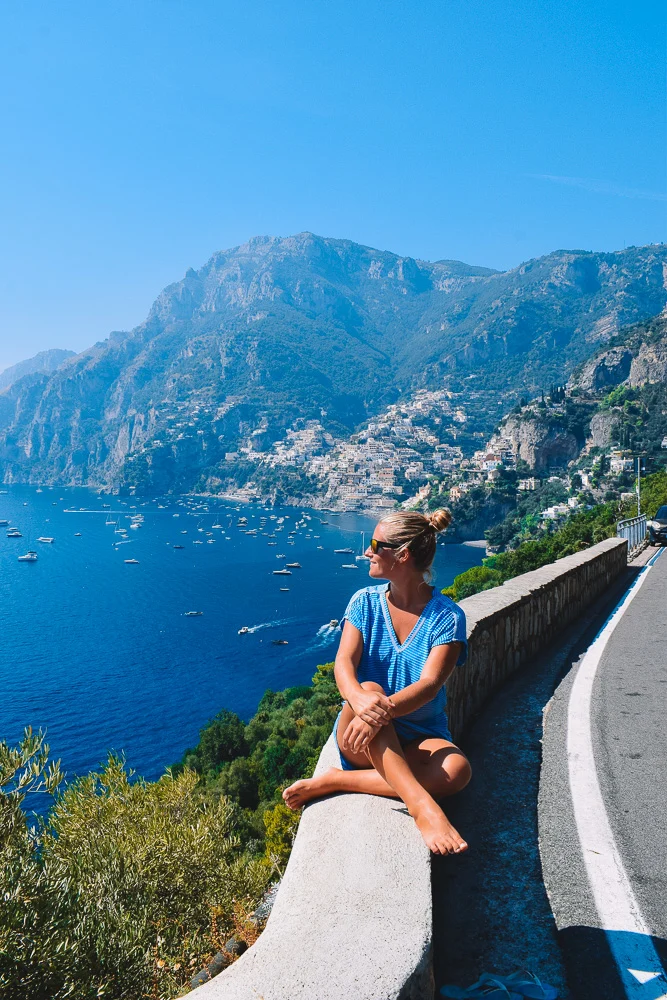 Enjoying drives along the beautiful Amalfi Coast, with Positano behind me