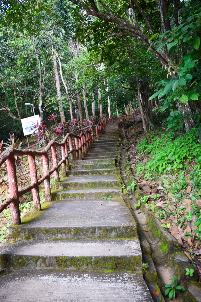 The staircase leading to Seven Wells Waterfall in Langkawi, Malaysia