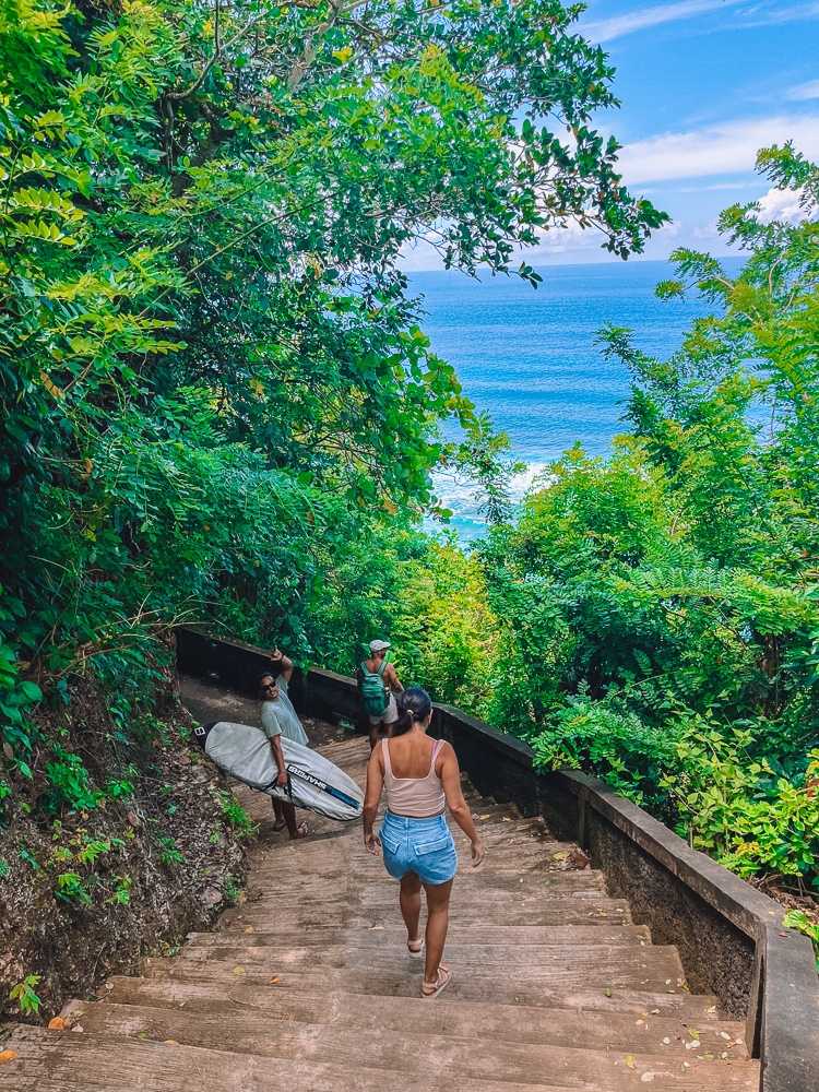Walking down the steps to Green Bowl Beach in Bali