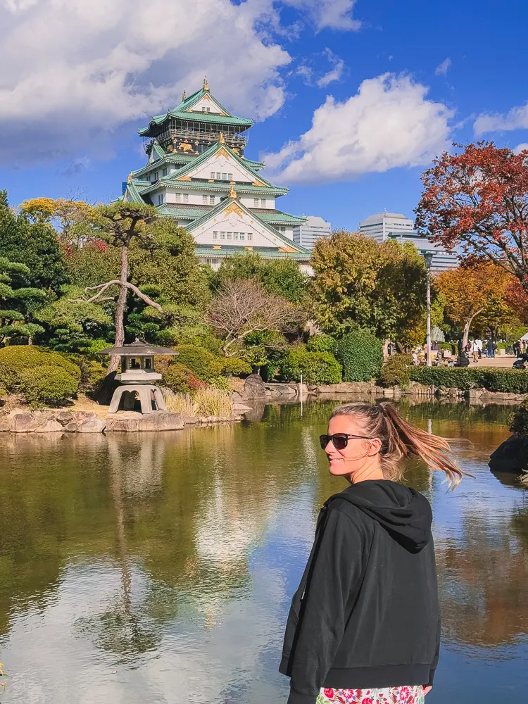 Enjoying the scenic view of Osaka Castle in Osaka, Japan