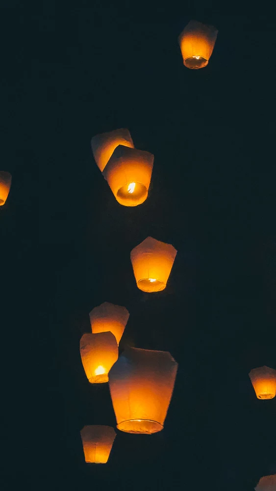 Sky lanterns flying at night in Shifen during the Pingxi Sky Lantern Festival
