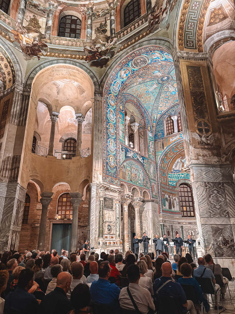 Enjoying the "Alla Palestrina" Concert by the Odhecaton Vocal Ensemble inside the Basilica of San Vitale in Ravenna, Italy