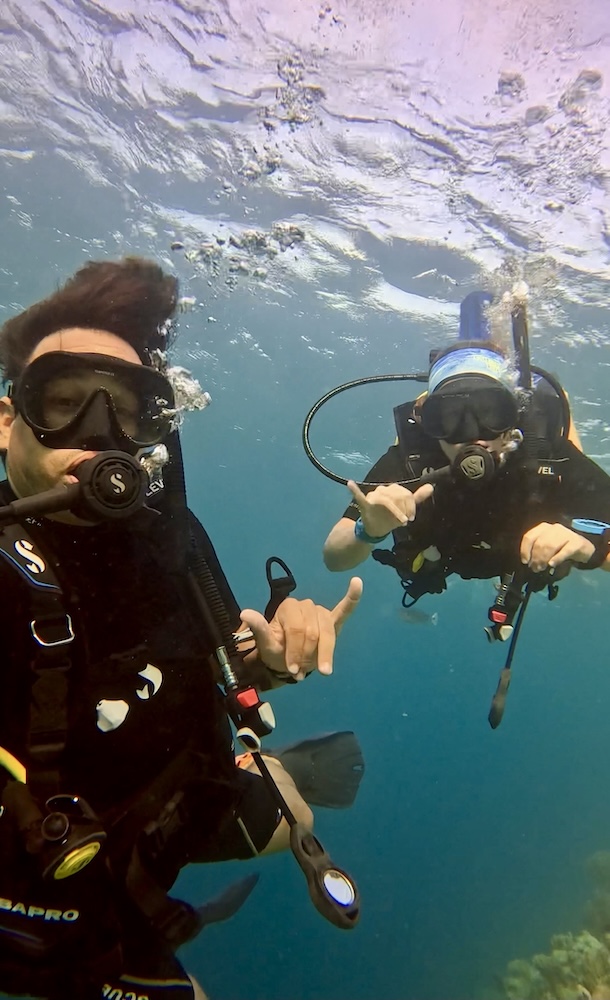 Me and Alejandro doing our PADI Open Water Certification at Nova Maldives