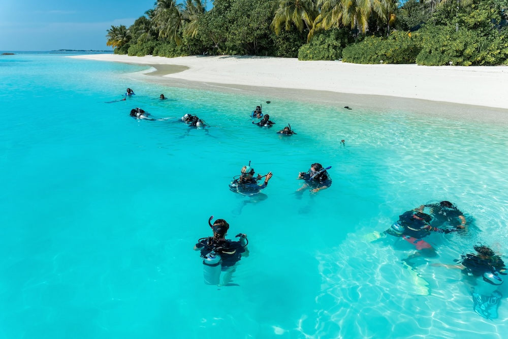 The lagoon where you'll be doing the confined water dives at Nova Maldives